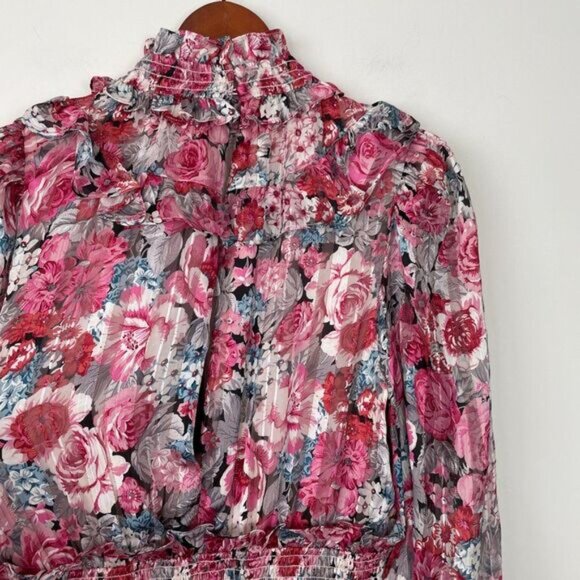 Free People Elliatt Dorian Floral Ruffle Drapey Smocked Maxi Dress Pink/ Rose M - Picture 8 of 14